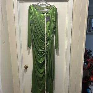 Mac Duggal Shimmering Green Long Sleeve Dress